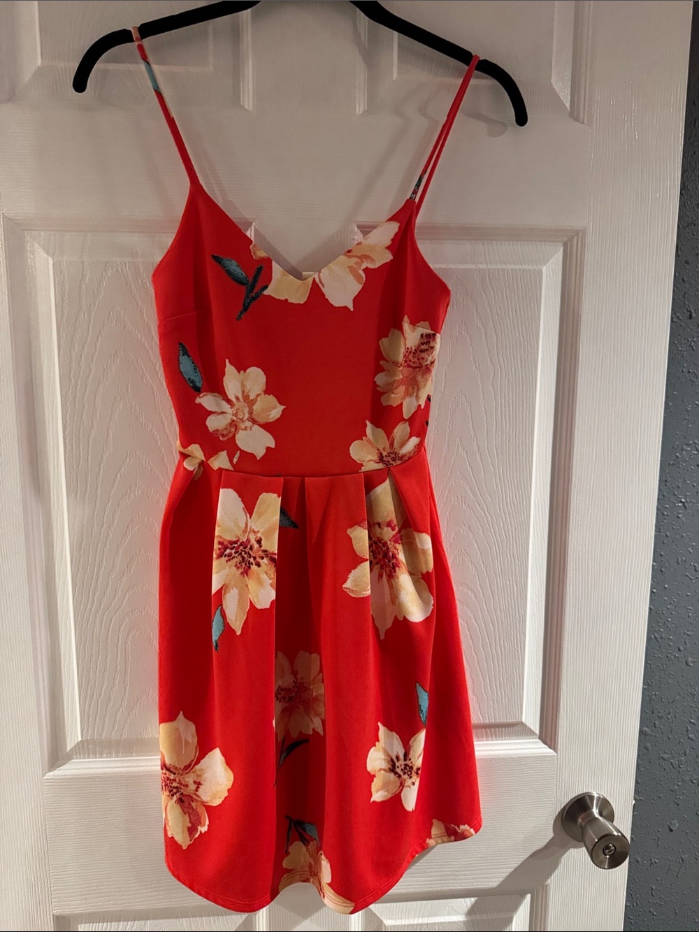 Monteau Red Floral Spaghetti-Strap Mini Dress